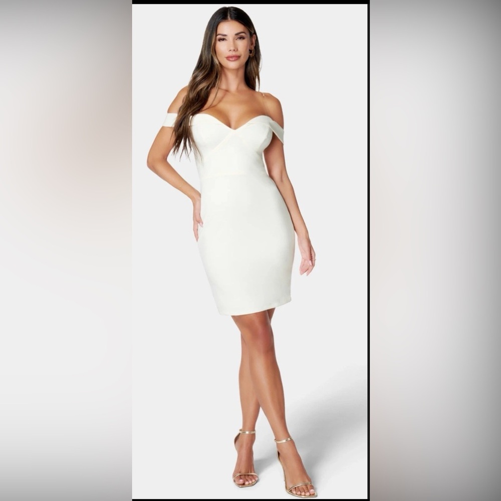 Bebe White Coconut Milk Off Shoulder Knit Mini Dress Style SALT1305 Women S *NWT